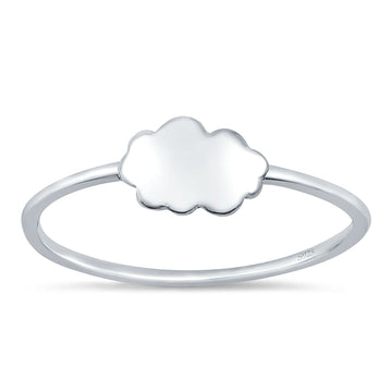 Simple Plain Petite Dainty Cloud Ring Band Rhodium Plated Solid 925 Sterling Silver (6mm)